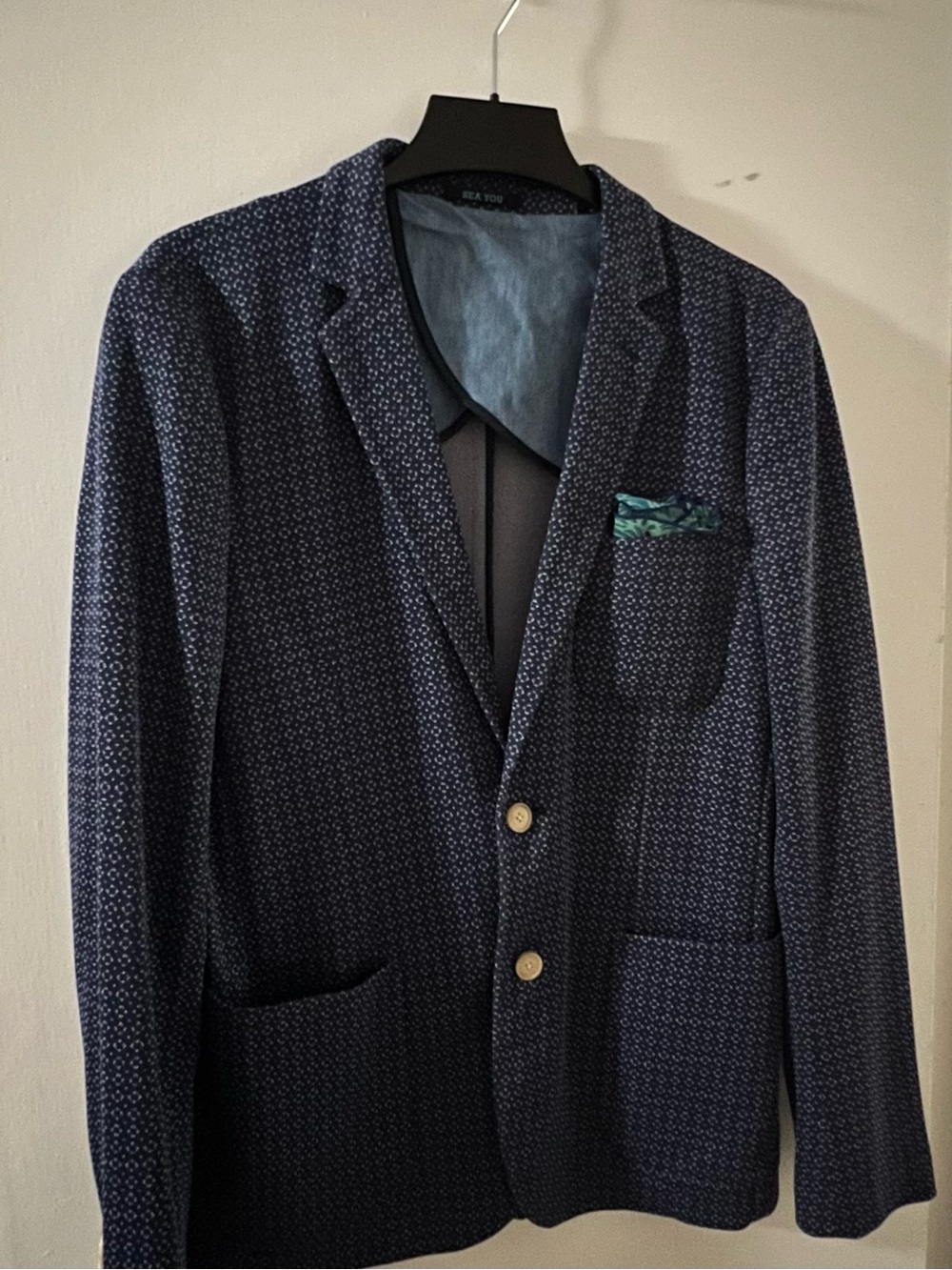 Scotch & Soda Men's Navy Patterned Blazer with Pocket Square